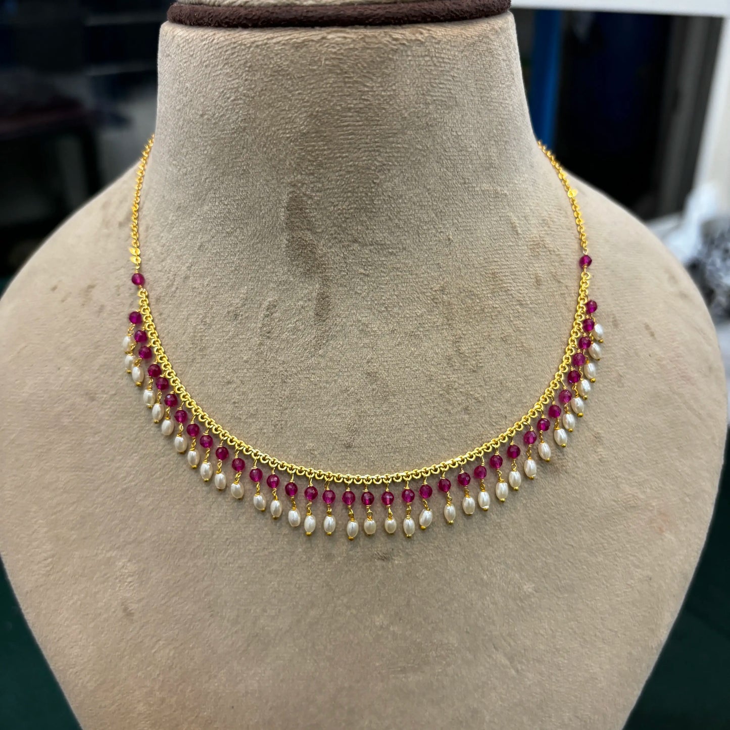 Hk0197 pink cz pearl necklace