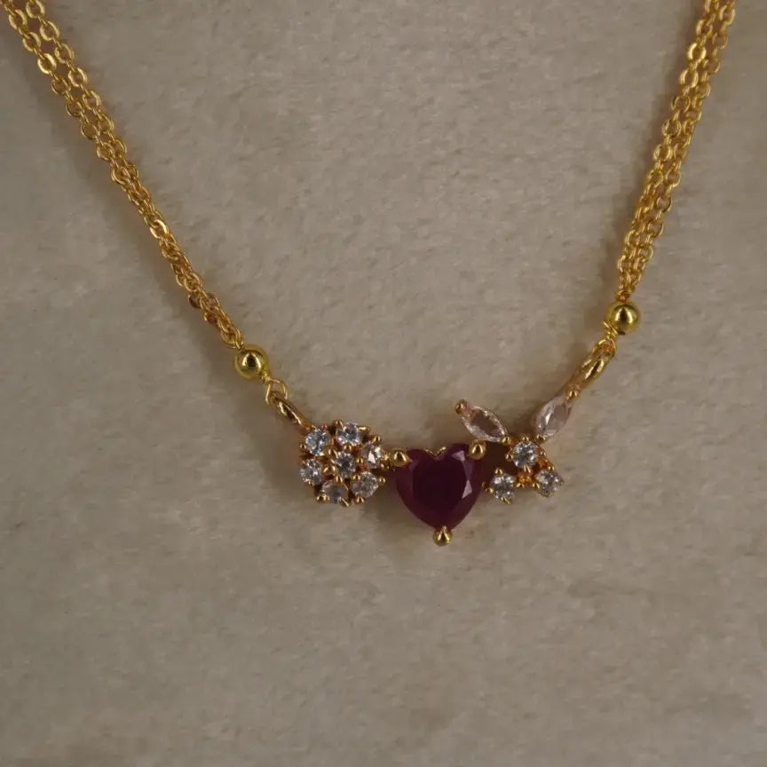 Red Heart Two Line Chain  Hk0419