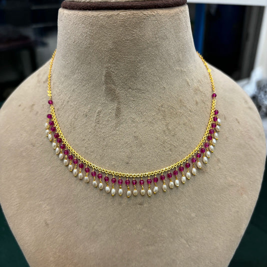 Hk0197 pink cz pearl necklace