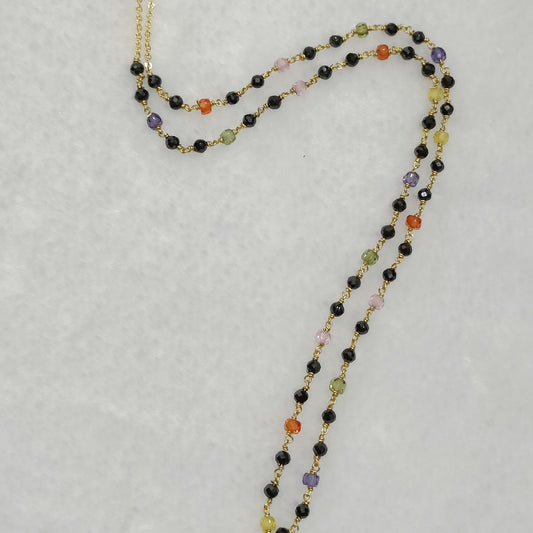 HK0041 Black Beads Chain Mixed with Multi Color CZs