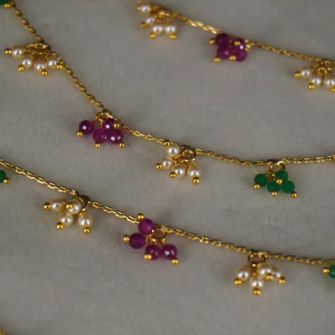3 color 2 line Earchains CH014 (Pearl-Green & Pink CZs)