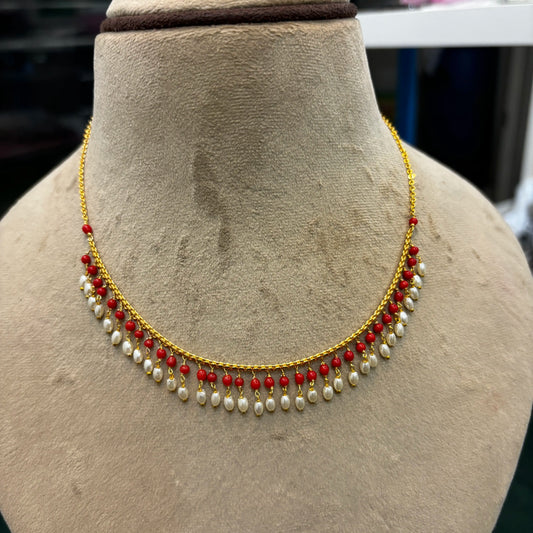 Hk0198 Beauty With Coral & Pearl Necklace